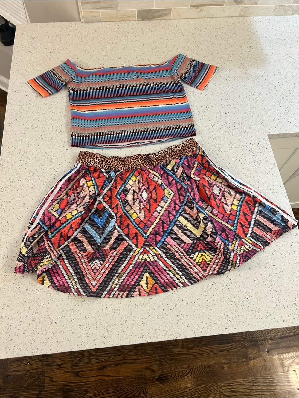 adidas Multicolor Striped Crop Top and Aztec Print Skirt Set - Picture 2 of 3